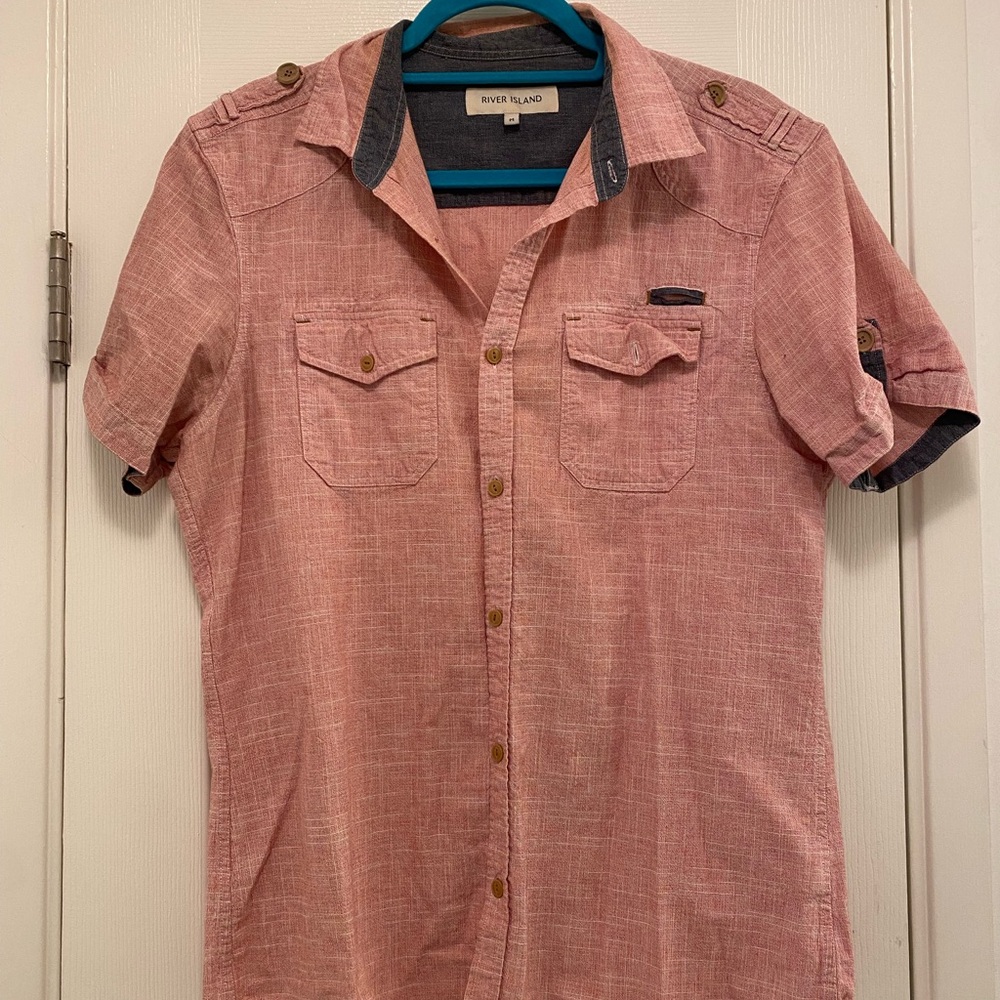 River Island Men's Casual Pink Button Down Shirt
